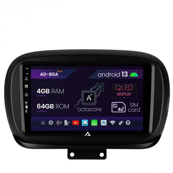 Navigatie Fiat 500X (2014-2020), Android 13, A-Octacore 4GB RAM + 64GB ROM, 9 Inch - AD-BGA9004+AD-BGRKIT362