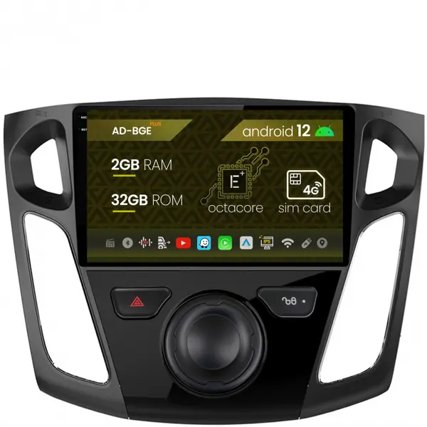 Navigatie Ford Focus 3 (2011-2019), Android 12, E-Octacore 2GB RAM + 32GB ROM, 9 Inch - AD-BGE9002+AD-BGRKIT115
