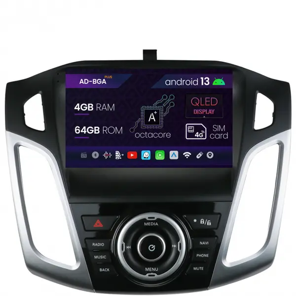 Navigatie Ford Focus 3 (2011-2019), Android 13, A-Octacore 4GB RAM + 64GB ROM, 9 Inch - AD-BGA9004+AD-BGRKIT144