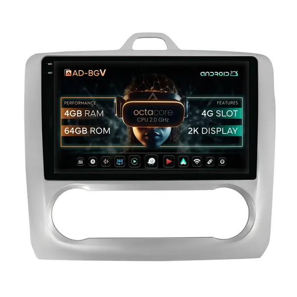 Navigatie Ford Focus MK2 (2004-2011), Clima automata, Android, V-Octacore 4GB RAM + 64GB ROM, 9.5 Inch - AD-BGV9004+AD-BGRKIT117