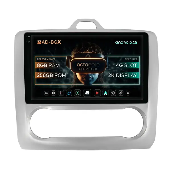 Navigatie Ford Focus MK2 (2004-2011), Clima automata, Android, X-Octacore 8GB RAM + 256GB ROM, 9.5 Inch - AD-BGX9008+AD-BGRKIT117