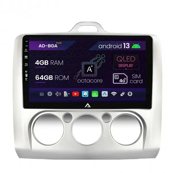 Navigatie Ford Focus MK2 (2004-2011), Clima Manuala, Android 13, A-Octacore 4GB RAM + 64GB ROM, 9 Inch - AD-BGA9004+AD-BGRKIT112