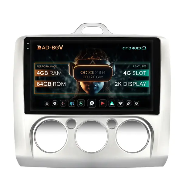 Navigatie Ford Focus MK2 (2004-2011), Clima manuala, Android, V-Octacore 4GB RAM + 64GB ROM, 9.5 Inch - AD-BGV9004+AD-BGRKIT112