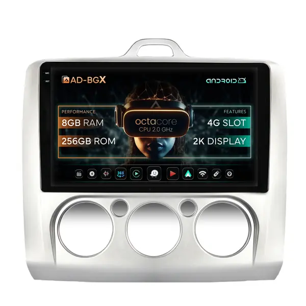 Navigatie Ford Focus MK2 (2004-2011), Clima manuala, Android, X-Octacore 8GB RAM + 256GB ROM, 9.5 Inch - AD-BGX9008+AD-BGRKIT112