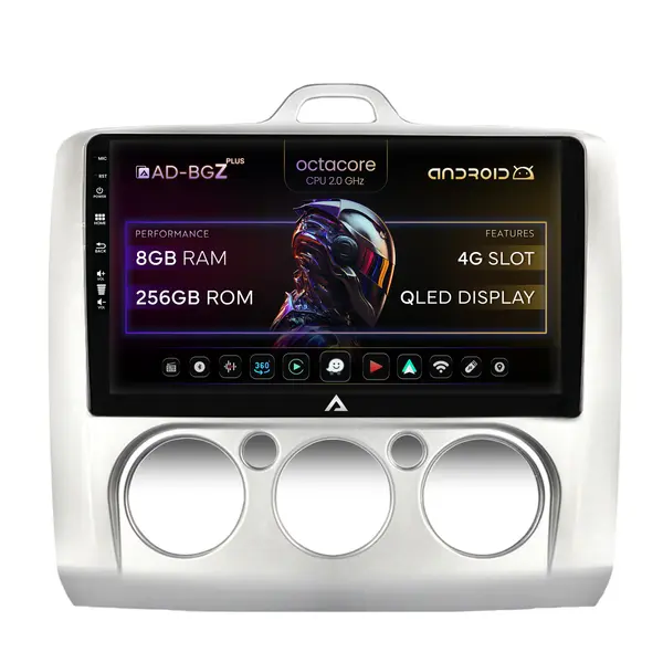 Navigatie Ford Focus MK2 (2004-2011), Clima manuala, Android, Z-Octacore 8GB RAM + 256GB ROM, 9 Inch - AD-BGZ9008+AD-BGRKIT112