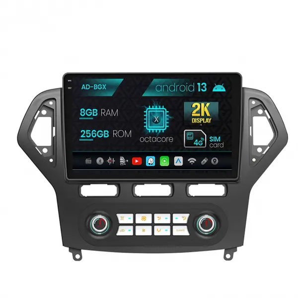Navigatie Ford Mondeo (2007-2010) Clima Automata, Android 13, X-Octacore 8GB RAM + 256GB ROM, 10.36 Inch - AD-BGX9008+AD-BGRKIT127