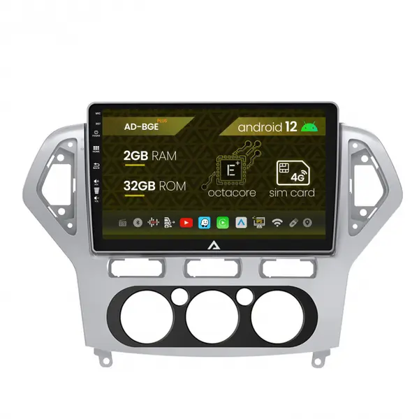 Navigatie Ford Mondeo (2007-2010) Clima Manuala, Android 12, E-Octacore 2GB RAM + 32GB ROM, 10.1 Inch - AD-BGE10002+AD-BGRKIT126