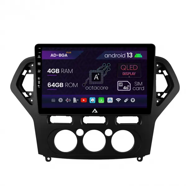 Navigatie Ford Mondeo (2007-2010) Clima Manuala, Android 13, A-Octacore 4GB RAM + 64GB ROM, 10.1 Inch - AD-BGA10004+AD-BGRKIT126