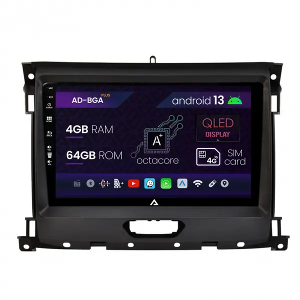 Navigatie Ford Ranger (2015-2022), Android 13, A-Octacore 4GB RAM + 64GB ROM, 9 Inch - AD-BGA9004+AD-BGRKIT120V2