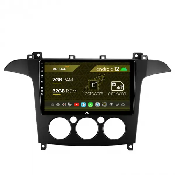 Navigatie Ford S-MAX (2006-2015) Clima Manuala, Android 12, E-Octacore 2GB RAM + 32GB ROM, 9 Inch - AD-BGE9002+AD-BGRKIT124