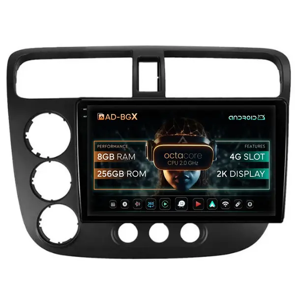 Navigatie Honda Civic (1998-2005), Android, X-Octacore 8GB RAM + 256GB ROM, 9.5 Inch - AD-BGX9008+AD-BGRKIT018
