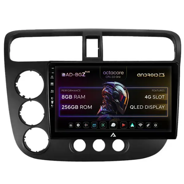 Navigatie Honda Civic (1998-2005), Android, Z-Octacore 8GB RAM + 256GB ROM, 9 Inch - AD-BGZ9008+AD-BGRKIT018