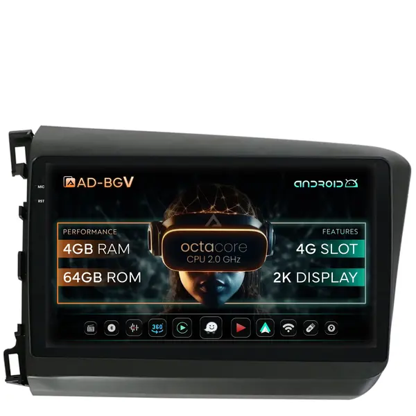 Navigatie Honda Civic (2012-2015), Android, V-Octacore 4GB RAM + 64GB ROM, 9.5 Inch - AD-BGV9004+AD-BGRKIT007
