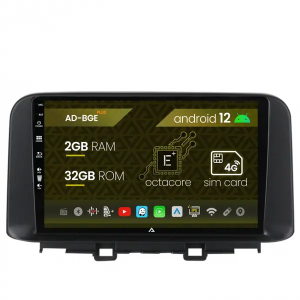 Navigatie Hyundai Kona (2018+), Android 12, E-Octacore 2GB RAM + 32GB ROM, 10.1 Inch - AD-BGE10002+AD-BGRKIT183V2