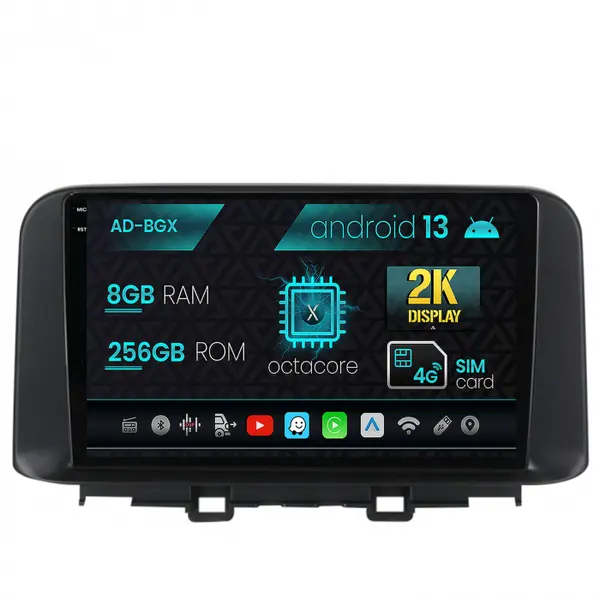 Navigatie Hyundai Kona (2018+), Android 13, X-Octacore 8GB RAM + 256GB ROM, 10.36 Inch - AD-BGX9008+AD-BGRKIT183V2