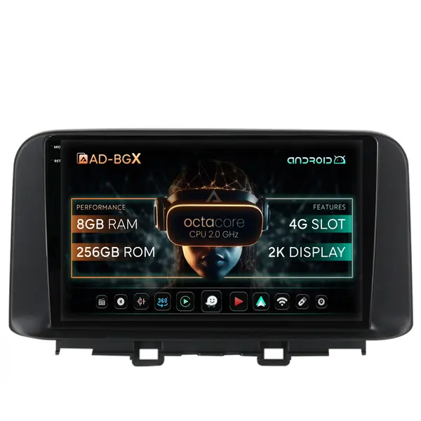 Navigatie Hyundai Kona (2018+), Android, X-Octacore 8GB RAM + 256GB ROM, 10.36 Inch - AD-BGX10008+AD-BGRKIT183V2