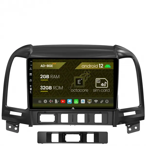 Navigatie Hyundai Santa Fe (2006-2012), Android 12, E-Octacore 2GB RAM + 32GB ROM, 9 Inch - AD-BGE9002+AD-BGRKIT210