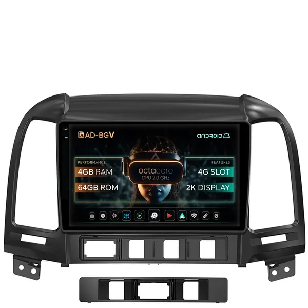 Navigatie Hyundai Santa Fe (2006-2012), Android, V-Octacore 4GB RAM + 64GB ROM, 9.5 Inch - AD-BGV9004+AD-BGRKIT210
