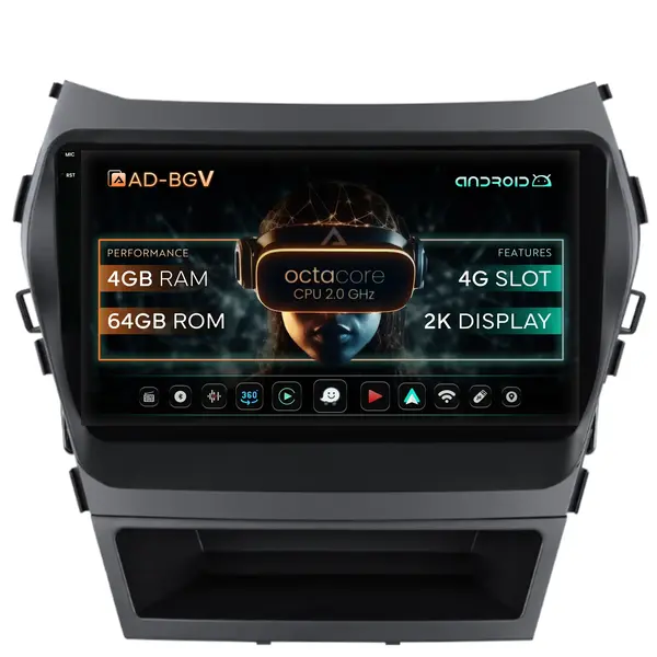 Navigatie Hyundai Santa Fe IX45 (2013-2017), Android, V-Octacore 4GB RAM + 64GB ROM, 9.5 Inch - AD-BGV9004+AD-BGRKIT182