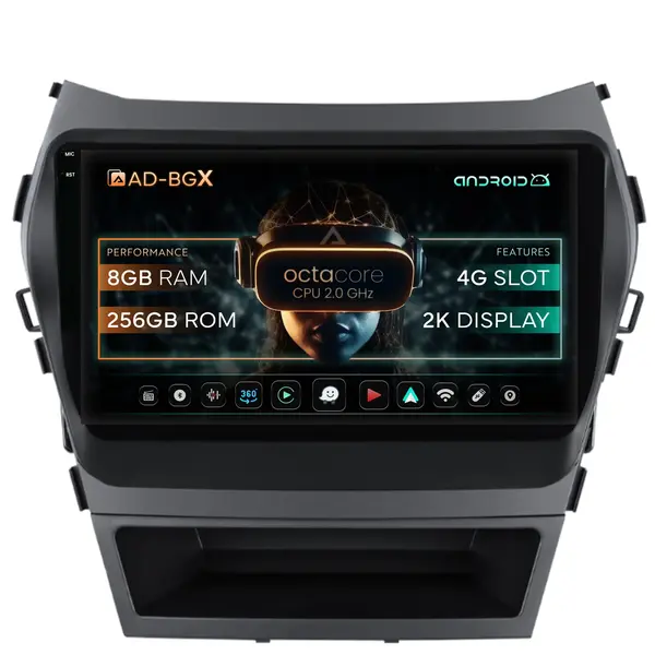 Navigatie Hyundai Santa Fe IX45 (2013-2017), Android, X-Octacore 8GB RAM + 256GB ROM, 9.5 Inch - AD-BGX9008+AD-BGRKIT182