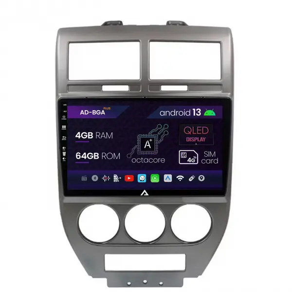 Navigatie Jeep Compass Patriot (2006-2010), Android 13, A-Octacore 4GB RAM + 64GB ROM, 10.1 Inch - AD-BGA10004+AD-BGRKIT295