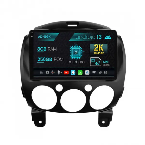 Navigatie Mazda 2 (2007-2014), Android 13, X-Octacore 8GB RAM + 256GB ROM, 9.5 Inch - AD-BGX9008+AD-BGRKIT325