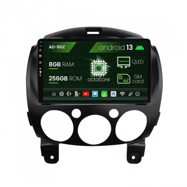 Navigatie Mazda 2 (2007-2014), Android 13, Z-Octacore 8GB RAM + 256GB ROM, 9 Inch - AD-BGZ9008+AD-BGRKIT325