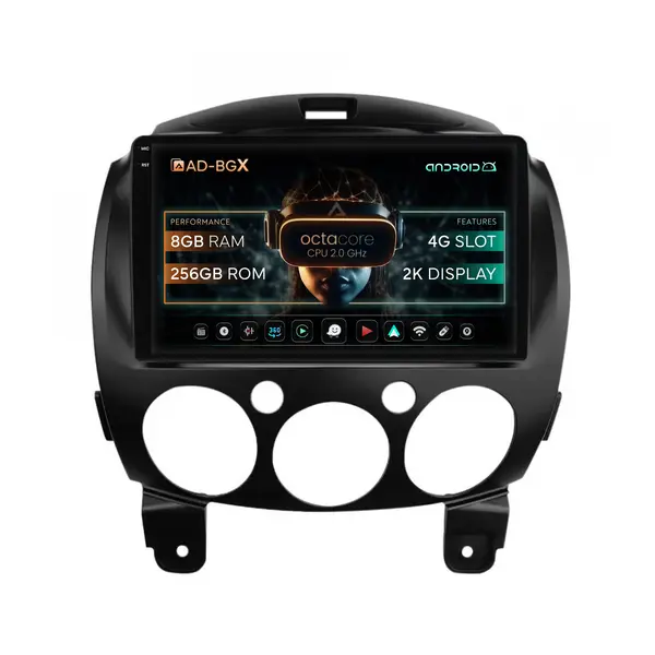 Navigatie Mazda 2 (2007-2014), Android, X-Octacore 8GB RAM + 256GB ROM, 9.5 Inch - AD-BGX9008+AD-BGRKIT325