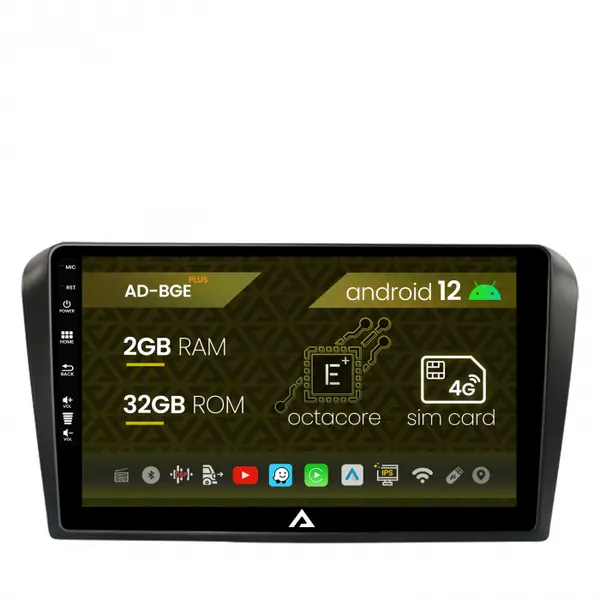Navigatie Mazda 3 (2003-2009), Android 12, E-Octacore 2GB RAM + 32GB ROM, 9 Inch - AD-BGE9002+AD-BGRKIT322
