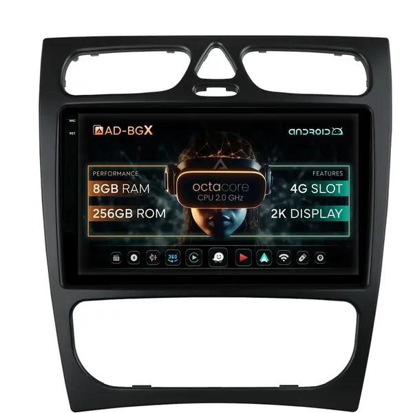 Navigatie Mercedes Benz C-Class W203 (2000-2005), Android, X-Octacore 8GB RAM + 256GB ROM, 9.5 Inch - AD-BGX9008+AD-BGRKIT416