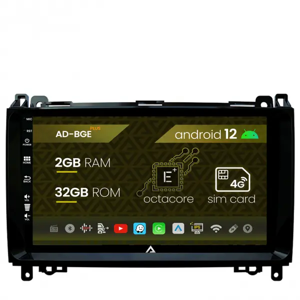 Navigatie Mercedes Benz Sprinter, Viano, Vito, A B Class, Crafter, Android 12, E-Octacore 2GB RAM + 32GB ROM, 9 Inch - AD-BGE9002+AD-BGRKIT407