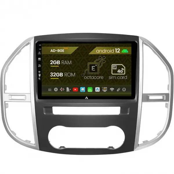 Navigatie Mercedes Benz Vito (2016+), Android 12, E-Octacore 2GB RAM + 32GB ROM, 10.1 Inch - AD-BGE10002+AD-BGRKIT407V3