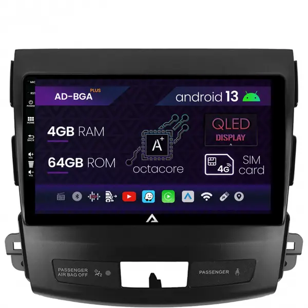Navigatie Mitstubishi Outlander Peugeot 4007 Citroen C-Crosser, Android 13, A-Octacore 4GB RAM + 64GB ROM, 9 Inch - AD-BGA9004+AD-BGRKIT276