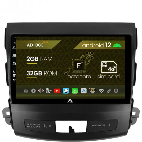 Navigatie Mitstubishi Outlander Peugeot 4007 Citroen C-Crosser, Android 12, E-Octacore 2GB RAM + 32GB ROM, 9 Inch - AD-BGE9002+AD-BGRKIT276