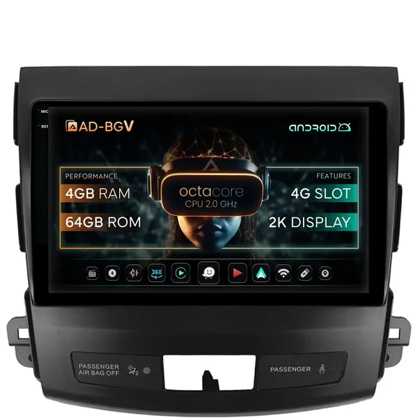 Navigatie Mitsubishi Outlander Peugeot 4007 Citron C-Crosser, Android, V-Octacore 4GB RAM + 64GB ROM, 9.5 Inch - AD-BGV9004+AD-BGRKIT276