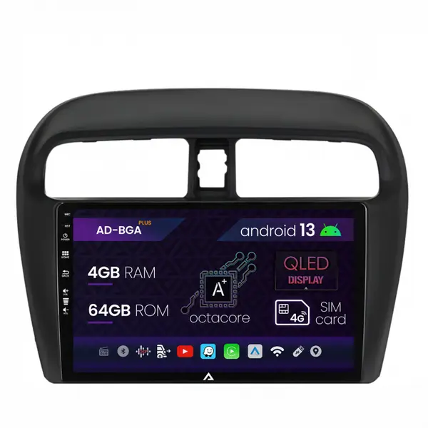 Navigatie Mitsubishi Space Star Mirage Attrage, Android 13, A-Octacore 4GB RAM + 64GB ROM, 9 Inch - AD-BGA9004+AD-BGRKIT267V3