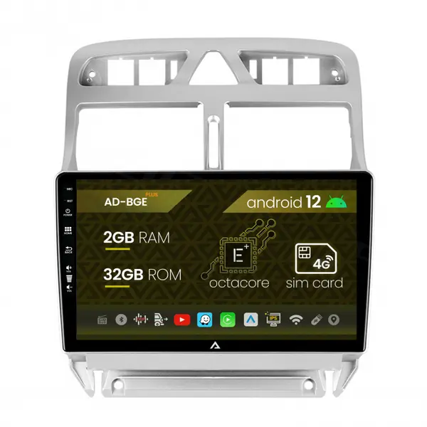 Navigatie Peugeot 307, Android 12, E-Octacore 2GB RAM + 32GB ROM, 9 Inch - AD-BGE9002+AD-BGRKIT266