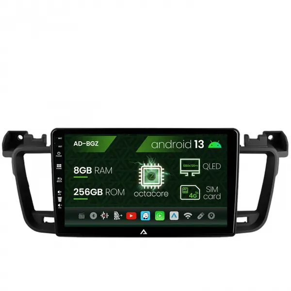 Navigatie Peugeot 508 (2010-2018), Android 13, Z-Octacore 8GB RAM + 256GB ROM, 9 Inch - AD-BGZ9008+AD-BGRKIT264