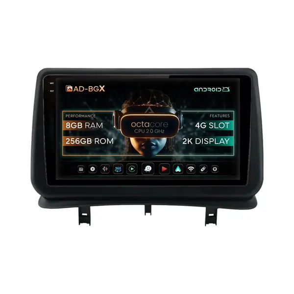 Navigatie Renault Clio 3 (2005-2013), Android, X-Octacore 8GB RAM + 256GB ROM, 9.5 Inch - AD-BGX9008+AD-BGRKIT371V2