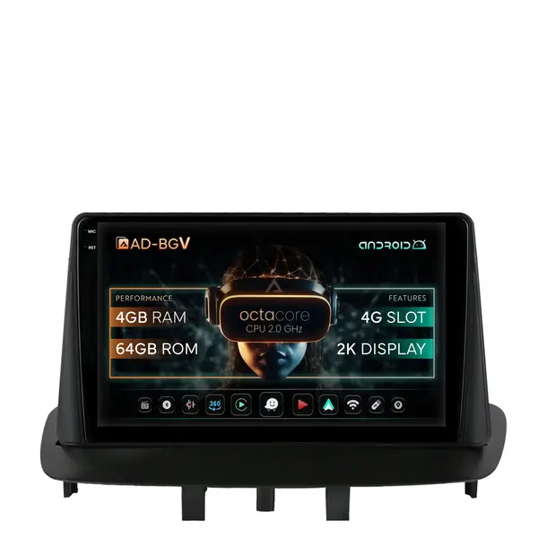Navigatie Renault Megane 3 Fluence (2009-2016), Android, V-Octacore 4GB RAM + 64GB ROM, 9.5 Inch - AD-BGV9004+AD-BGRKIT372