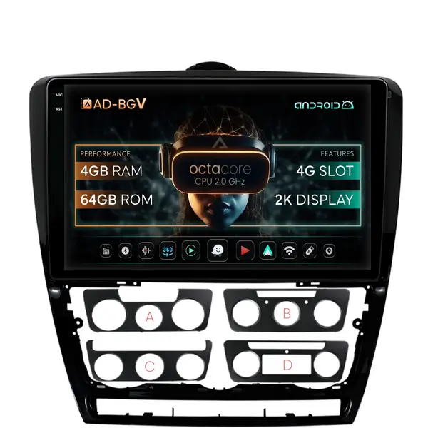 Navigatie Skoda Octavia 2, Android, V-Octacore 4GB RAM + 64GB ROM, 10.36 Inch - AD-BGV10004+AD-BGRKIT048v2