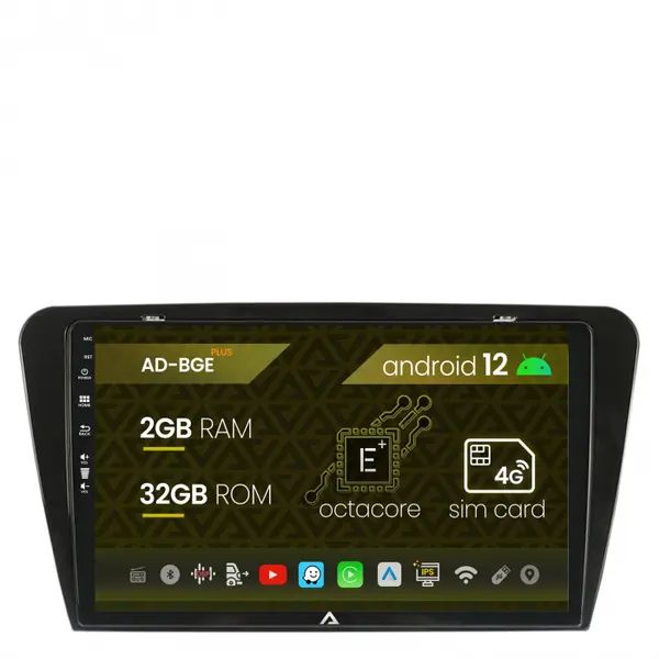 Navigatie Skoda Octavia 3 (2013-2018), Android 12, E-Octacore 2GB RAM + 32GB ROM, 10.1 Inch - AD-BGE10002+AD-BGRKIT026