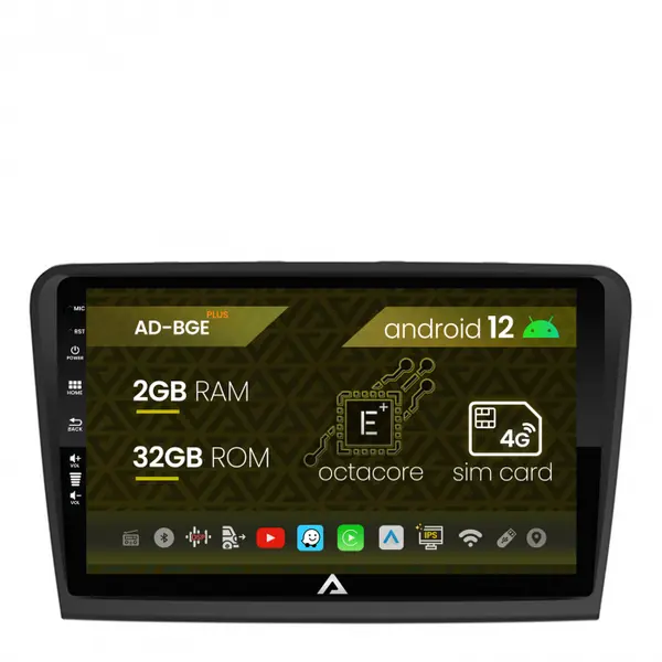 Navigatie Skoda Superb 2 (2008-2015), Android 12, E-Octacore 2GB RAM + 32GB ROM, 10.1 Inch - AD-BGE10002+AD-BGRKIT043