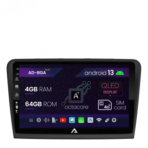 Navigatie Skoda Superb 2 (2008-2015), Android 13, A-Octacore 4GB RAM + 64GB ROM, 10.1 Inch - AD-BGA10004+AD-BGRKIT043