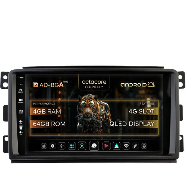 Navigatie Smart For Two (2007-2010), Android, A-Octacore 4GB RAM + 64GB ROM, 9 Inch - AD-BGA9004+AD-BGRKIT417