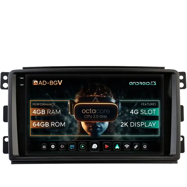 Navigatie Smart For Two (2007-2010), Android, V-Octacore 4GB RAM + 64GB ROM, 9.5 Inch - AD-BGV9004+AD-BGRKIT417