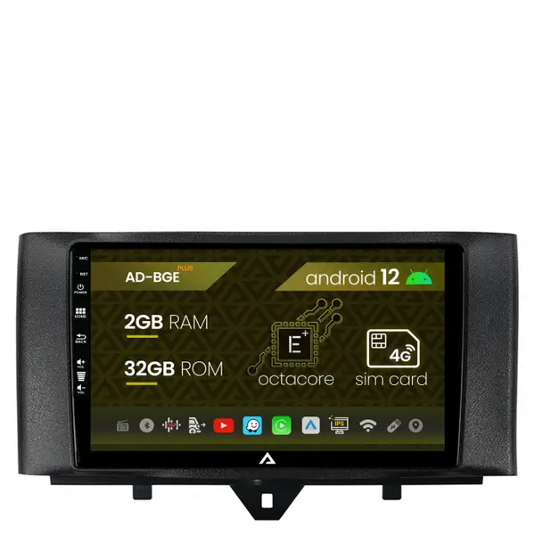 Navigatie Smart Fortwo (2010-2015), Android 12, E-Octacore 2GB RAM + 32GB ROM, 9 Inch - AD-BGE9002+AD-BGRKIT409