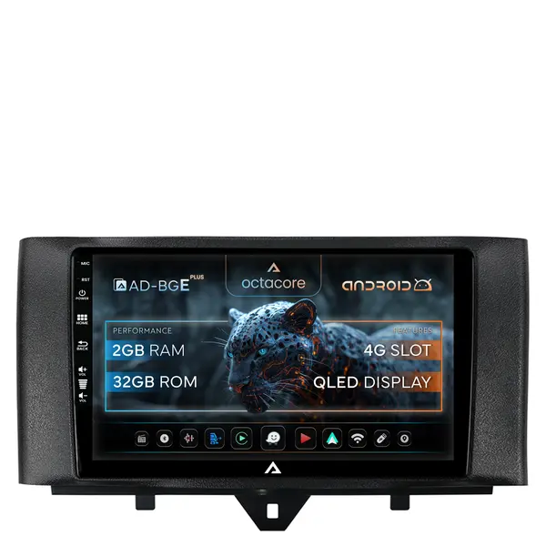 Navigatie Smart Fortwo (2010-2015), Android, E-Octacore 2GB RAM + 32GB ROM, 9 Inch - AD-BGE9002+AD-BGRKIT409