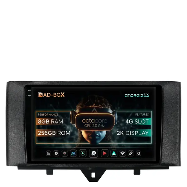 Navigatie Smart Fortwo (2010-2015), Android, X-Octacore 8GB RAM + 256GB ROM, 9.5 Inch - AD-BGX9008+AD-BGRKIT409