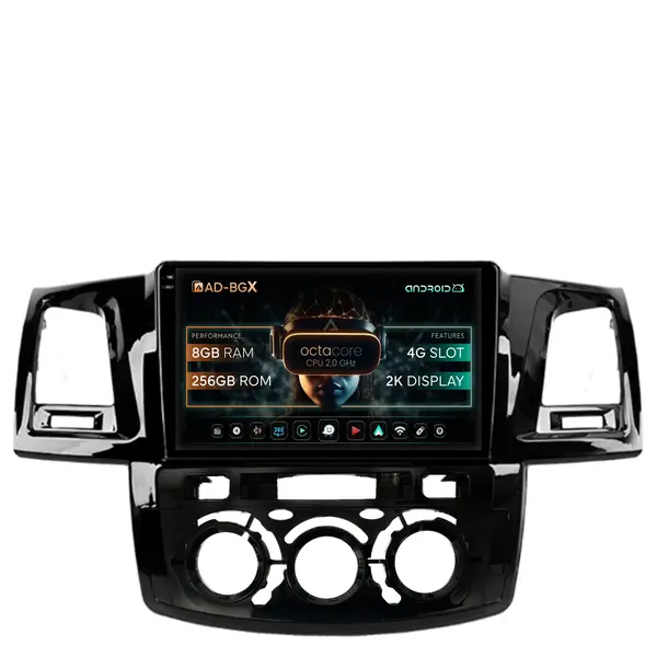 Navigatie Toyota Hilux (2008-2014) Clima Manuala, Android, X-Octacore 8GB RAM + 256GB ROM, 9.5 Inch - AD-BGX9008+AD-BGRKIT082
